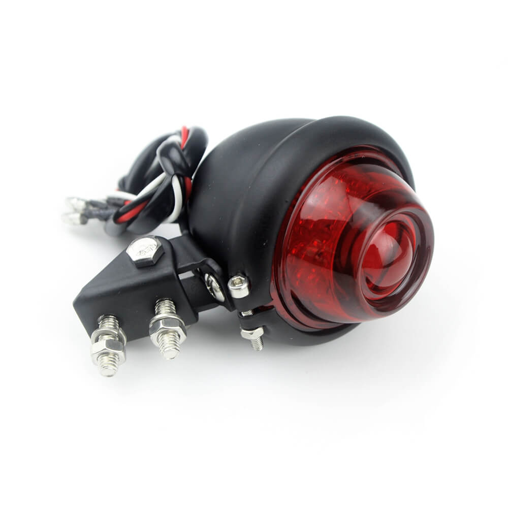 Vintage Style Bobber Tail Light - Chrome Stop & Running Light With Visor For Cafe Racers