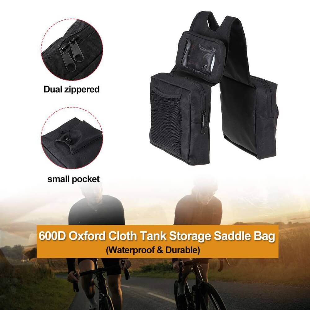 Motorcycle ATV Motorbike Universal Outdoor Fuel Tank Saddlebags Left Right Side Saddle Tool Bags Multi-pocket Cup Holder W/ Mobile Phone Bag - pazoma
