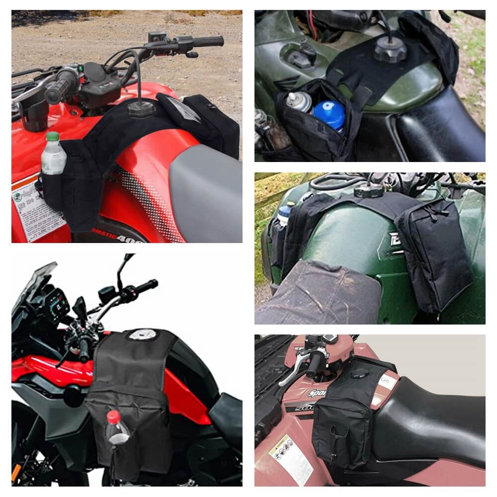 Motorcycle ATV Motorbike Universal Outdoor Fuel Tank Saddlebags Left Right Side Saddle Tool Bags Multi-pocket Cup Holder W/ Mobile Phone Bag - pazoma