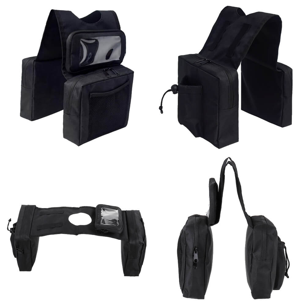 Motorcycle ATV Motorbike Universal Outdoor Fuel Tank Saddlebags Left Right Side Saddle Tool Bags Multi-pocket Cup Holder W/ Mobile Phone Bag - pazoma