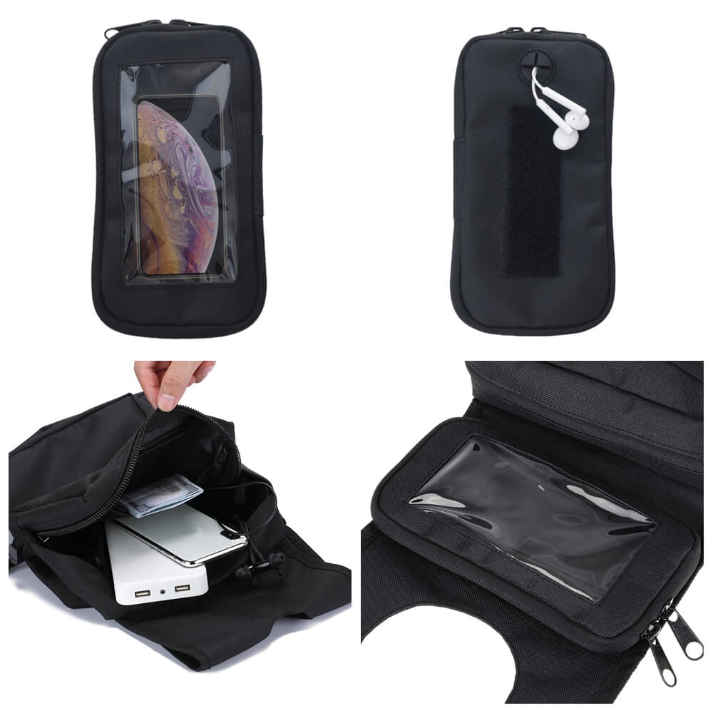 Universal Motorcycle ATV Tank Top Storage Saddle Bag 600D Waterproof Oxford Cloth Luggage Saddlebag Mobile Cup Holder Tool Bags Black - pazoma