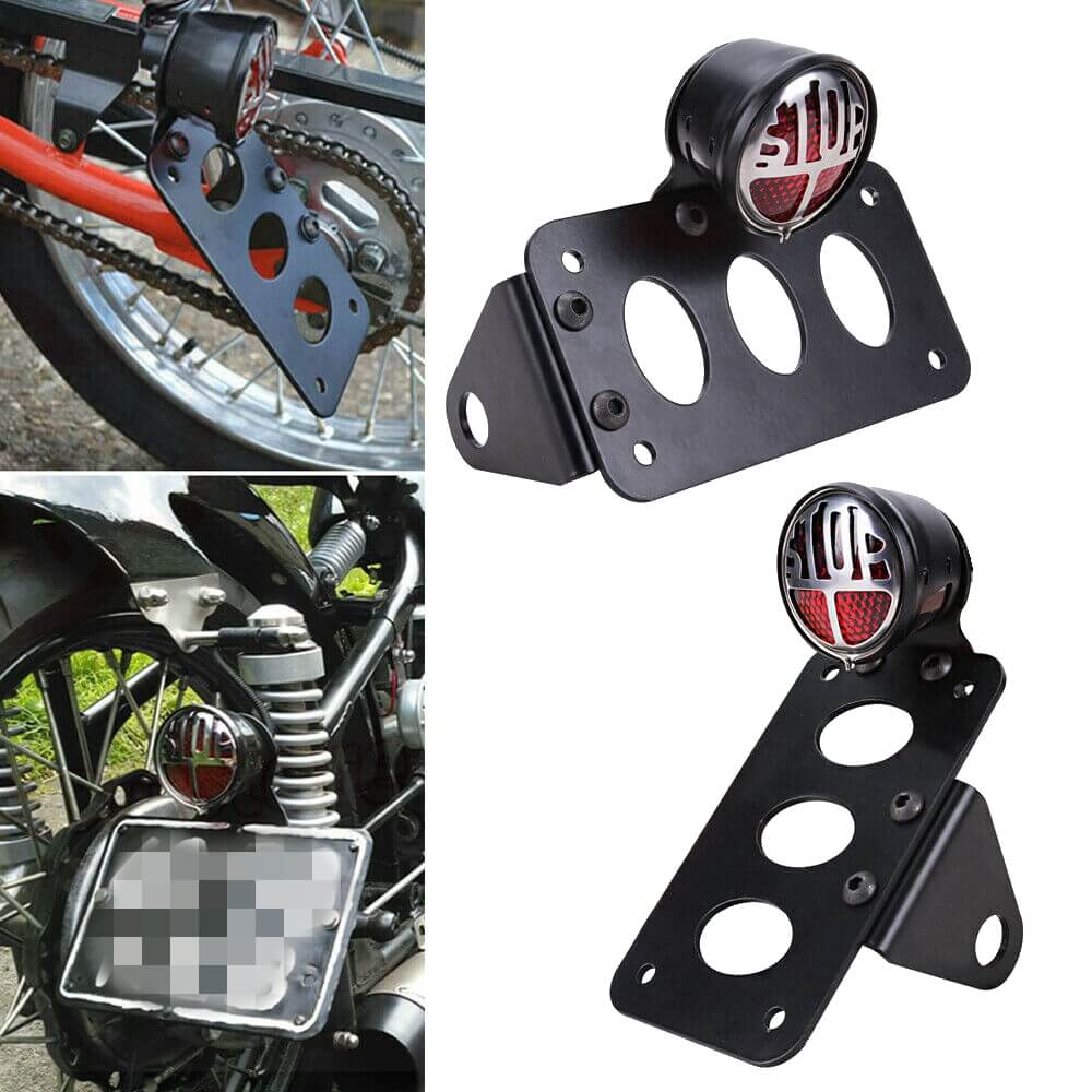 Motorcycle Vertical Side Mounted LED License Plate frame & Brake Light