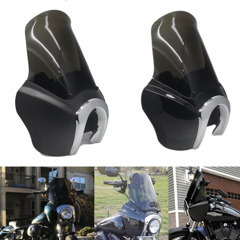Front Quarter Fairing 15'' Smoke Windshield Windscreen For Harley Dyna Wide Glide 06-17 w/ Chrome Trim Bezel Headlight Relocation Block Black - pazoma