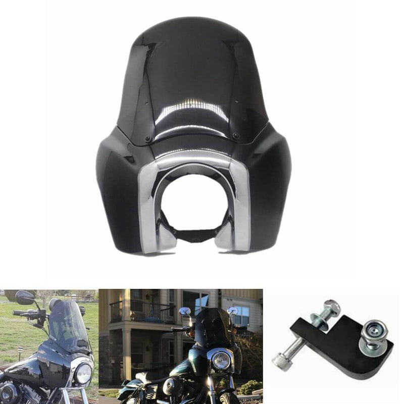 Front Quarter Fairing 15'' Smoke Windshield Windscreen For Harley Dyna Wide Glide 06-17 w/ Chrome Trim Bezel Headlight Relocation Block Black - pazoma