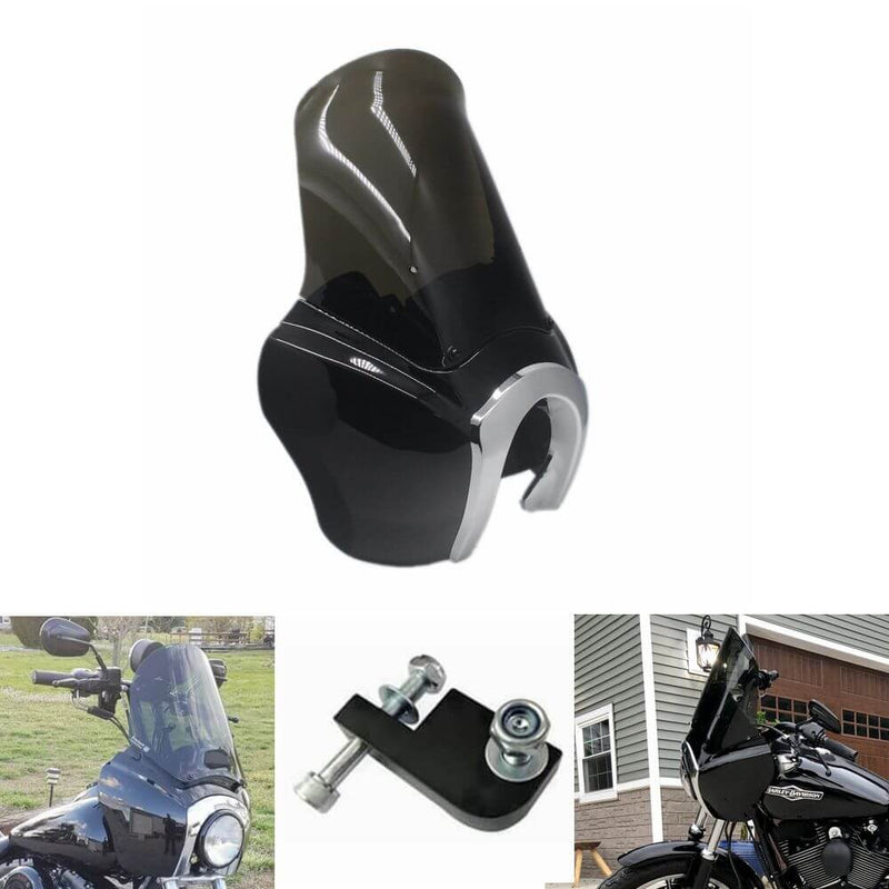 Front Fairing w/ 15'' Smoke Windshield Windscreen For Harley Dyna Wide Glide 2006-2017 Chrome Trim Bezel Headlight Relocation Block Black - pazoma