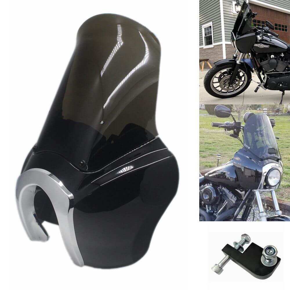 Harley Dyna Super Glide T Sport FXDXT Club Style Front Fairing w/ 15'' Windshield Chrome Trim Bezel Headlight Mounting Bracket - pazoma