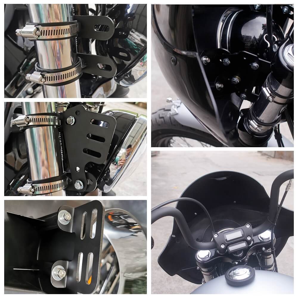Standard Short Touring Sport Headlight Fairing Windshield For Harley Davidson XL FXD FXR FXBB Adjustable clamp 35mm-49mm forks - pazoma