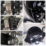 Black Standard Short Touring Sport Fairing Windshield For Harley Sportster Dyna Softail 35 39 41 49mm forks 5.75" Headlight - pazoma