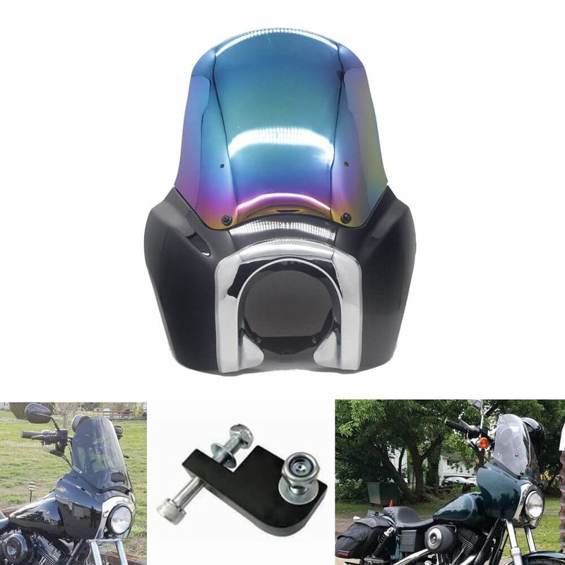 Quarter Black Fairing Kit For Harley Dyna Super Glide T-Sport FXDXT FXR Iridium Windshield w/Chrome Trim Bezel Headlight Relocation Block - pazoma