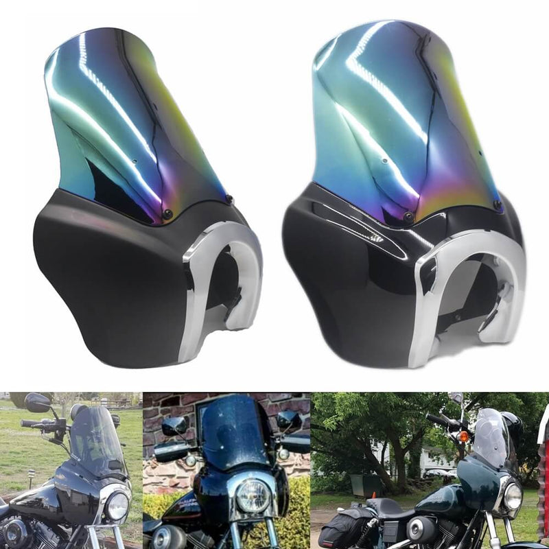 Quarter Black Fairing Kit For Harley Dyna Super Glide T-Sport FXDXT FXR Iridium Windshield w/Chrome Trim Bezel Headlight Relocation Block - pazoma