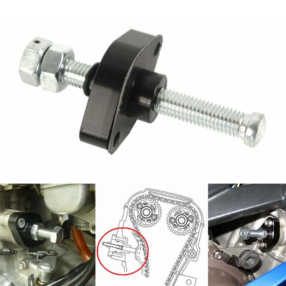 thumbnail interactive-video image 1 of Red Manual Cam Chain Tensioner For Kawasaki Vulcan 750 & Universal Yamaha/Kawasaki Bikes 1 of 4