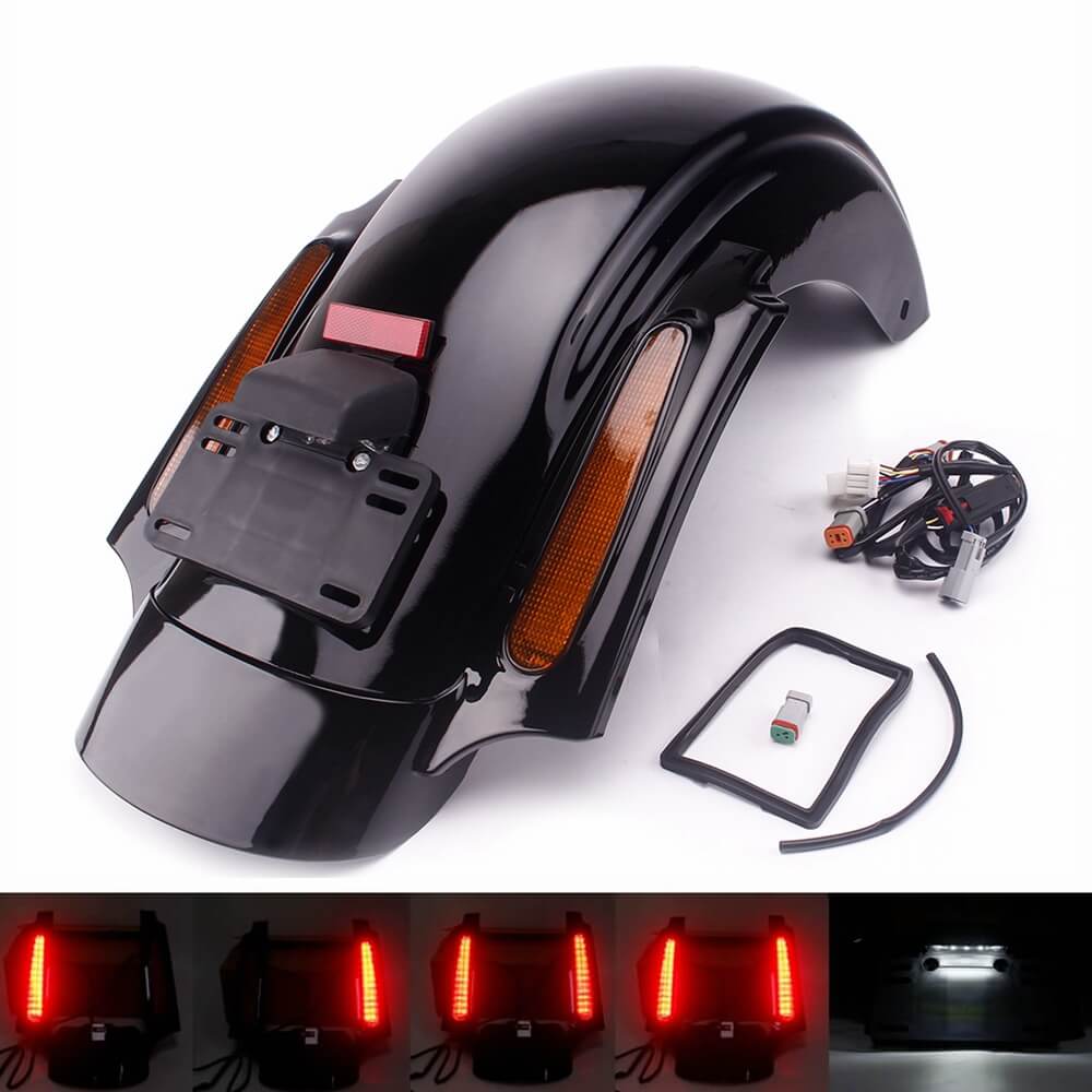 Black LED CVO Style Rear Fender System For Harley Touring Road King Electra Road Street Glide FLHR FLHT FLHX 2009-2013 - pazoma