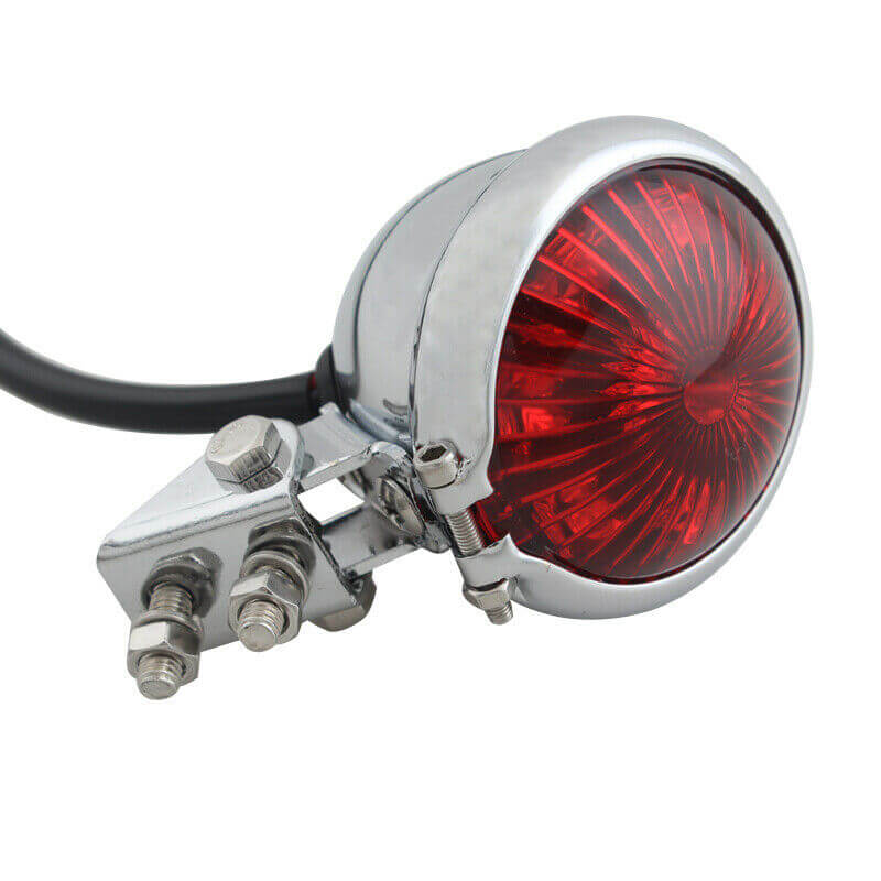 Motorcycle Custom Streetfighter LED Bates Rear Stop Tail Light Black Red Lens Chrome Bobber Cafe Racer Retro Vintage Chopper - pazoma