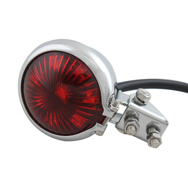 Chrome Bates Style LED Motorcycle Rear Stop brake Tail light Taillight Retro Vintage Custom Project Custom Streetfighter Bobber Cafe New - pazoma