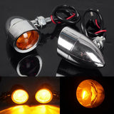 Motorcycle Chrome Retro Bullet Amber Turn Signals Lights Indicator Blinkers W/ Visor Cruiser Chopper CAFE RACER BIG DOG Rat Bike Custom - pazoma