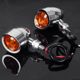 Motorcycle Chrome Retro Bullet Amber Turn Signals Lights Indicator Blinkers W/ Visor Cruiser Chopper CAFE RACER BIG DOG Rat Bike Custom - pazoma