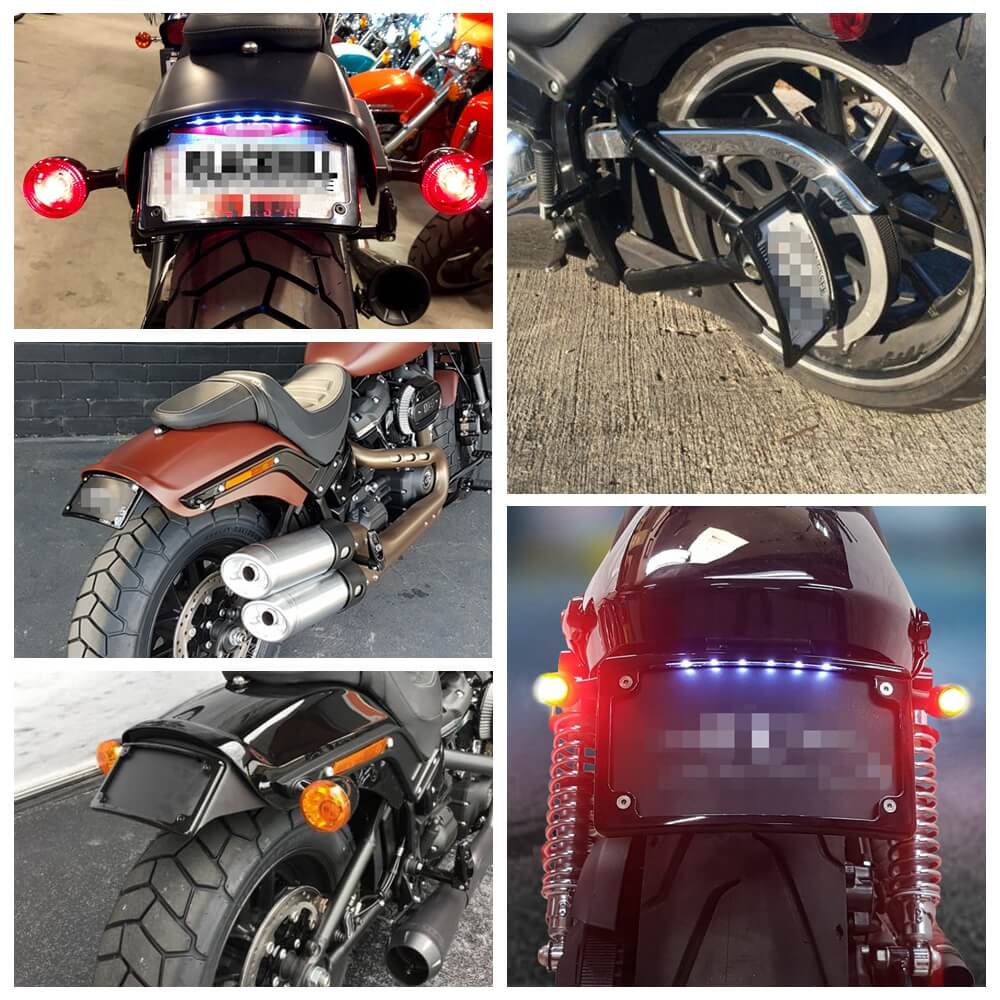 Motorcycle 4x7" Curved Radius License Plate Frame Holder Rear Fender with LED Light For Harley Softail Touring Dyna sport glide FLSL/FXBB - pazoma