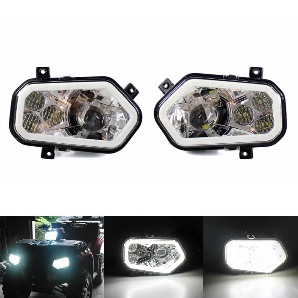 High / Low Beam LED Headlight Head Lamp with halo ring for POLARIS RZR 400 500 800 500 900 XP 4 S 2012-2013 Sportsman 550 850 - pazoma