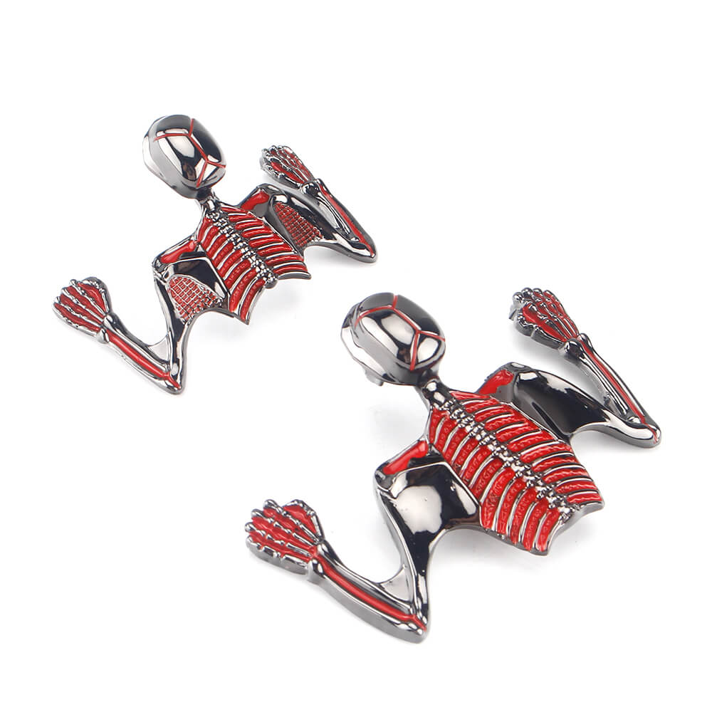 Motorcycle Electroplating Gun Metal w/red Color Skull Skeleton Ornament Decorative Figure Statue Fender Headlight Visor - pazoma
