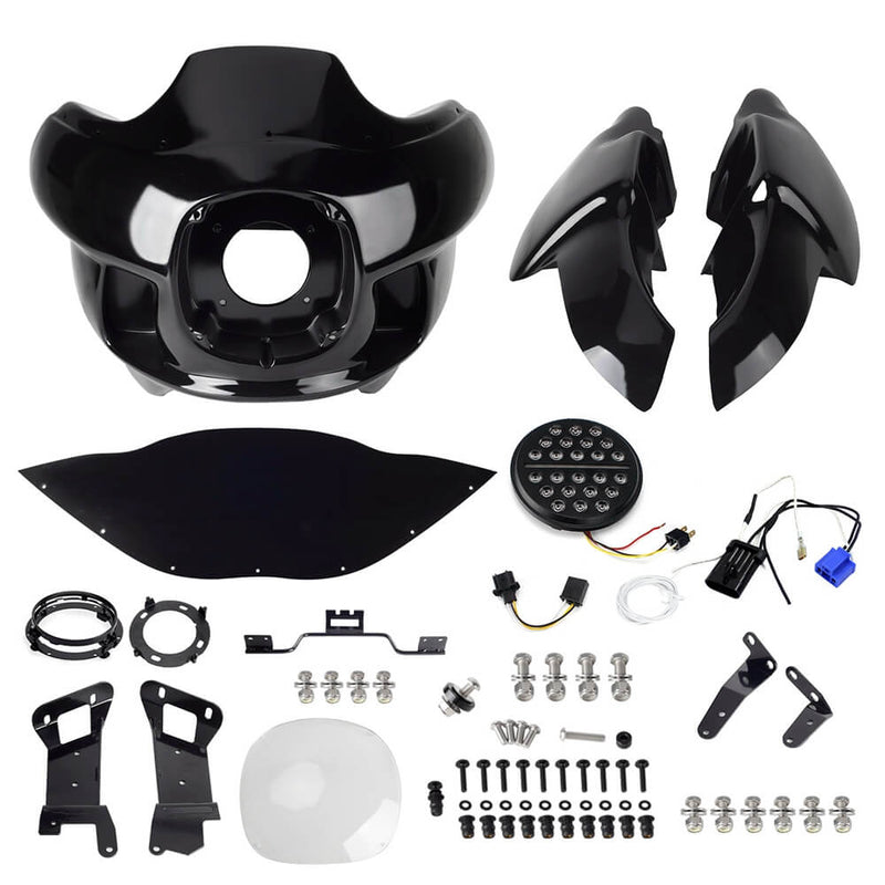 FXRT Style Clubstyle Upper Lower Fairing W/7" LED Headlight For Harley Softail M8 Low Rider S Fat Street Bob Standard 18-24 - pazoma