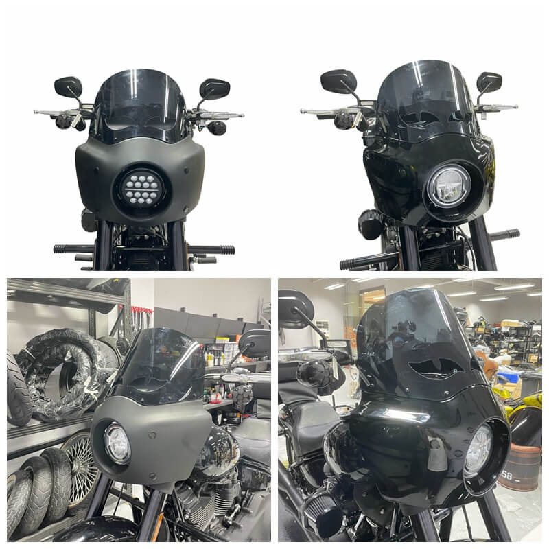 2020-2024 Harley M8 Softail Low Rider S 114 117 FXLRS Club Style Headlight Fairing w/11" Vented Windshield Headlight Relocation Block - pazoma