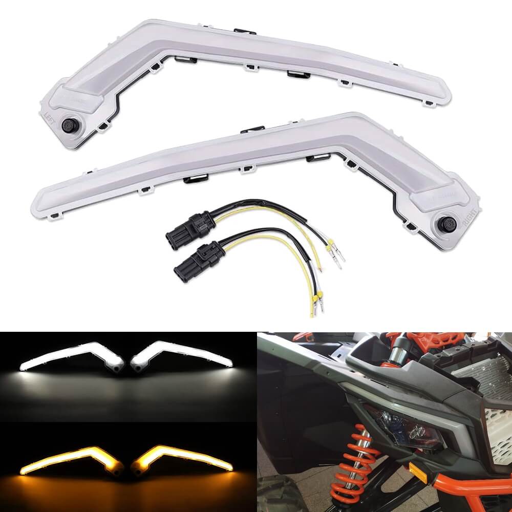 Can-Am Maverick X3 XDS XRS Max Turbo R LED Front Driver Signature Light Set DRL with Sequential Flowing Amber Turn Signal - pazoma