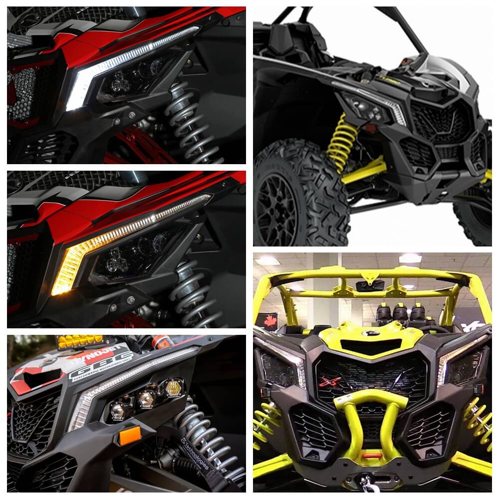UTV Pair Front Side Signature Light for Can-Am Maverick X3/X3 Max R/X3 R DRL w/ Sequential Flowing Amber Turn Signal - pazoma