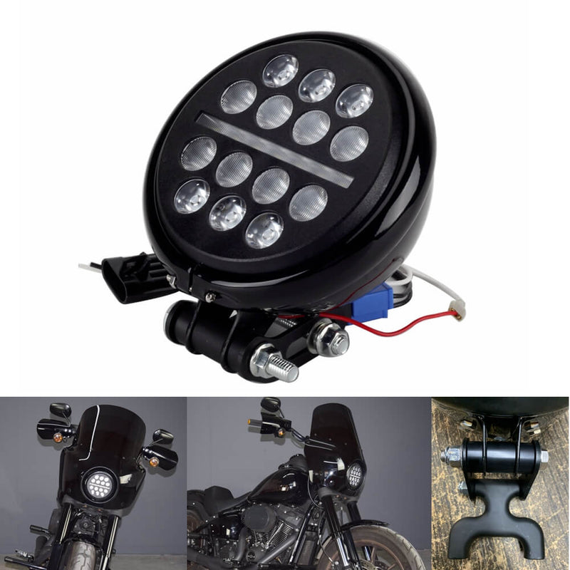 Harley Softail Low Rider S FXLRS to Dyna 5.75 Inch LED Headlight With Conversion Mount Extension Relocation Bracket Hardware kit 20-2025 - pazoma