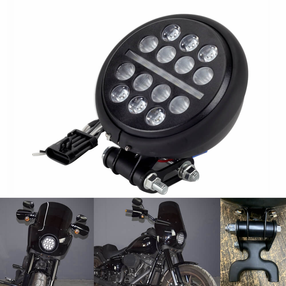Harley Softail Low Rider S FXLRS to Dyna 5.75 Inch LED Headlight With Conversion Mount Extension Relocation Bracket Hardware kit 20-2023 - pazoma