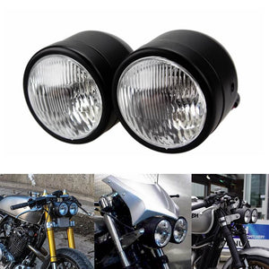 Motorcycle Universal Streetfighter Twin Round Dominator Headlights Double Dual Lamp Front Headlamp for Harley Cafe Racer Chopper Bobber SV650 - pazoma