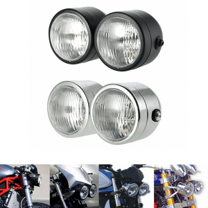 Motorcycle Universal Streetfighter Twin Round Dominator Headlights Double Dual Lamp Front Headlamp for Harley Cafe Racer Chopper Bobber SV650 - pazoma