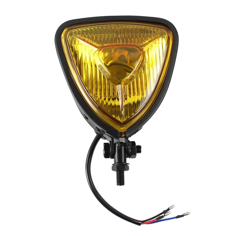 Motorcycle Triangle Headlight Headlamp Front Lights for Harley Bobber Chopper Cafe Racer Custom Motorbikes H4 12V Amber Clear - pazoma