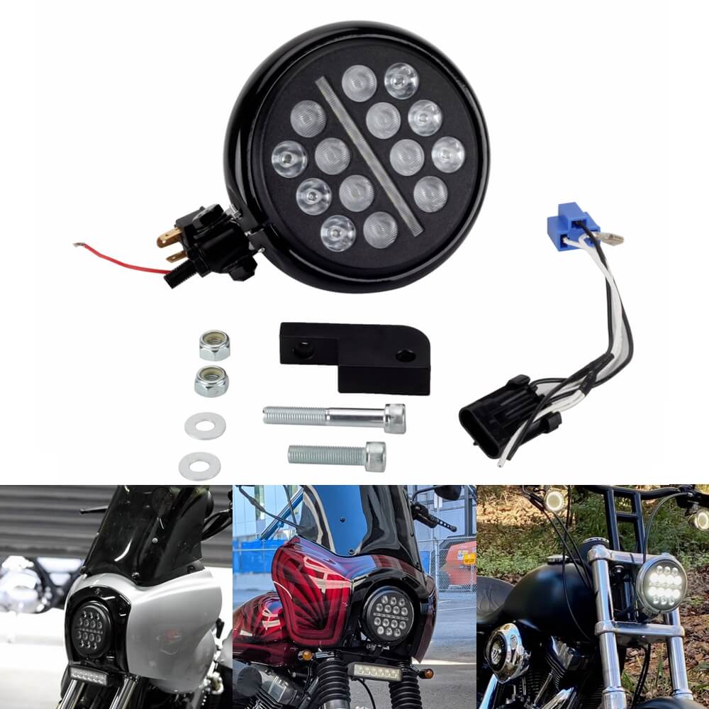 Harley Dyna T-Sport FXR 5.75" Club style LED Headlight Headlamp W/ Conversion Extension Bracket Relocation Block Kit - pazoma