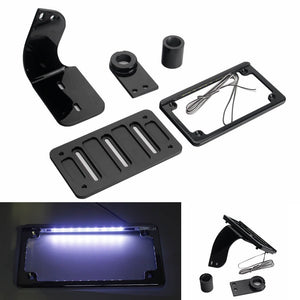 Harley M8 Softail Breakout FXBR Fat Boy FLFB Low Rider ST FXLRST FXBB FXST Side Mount License Plate Bracket Holders W/ LED Light Flat Frame - pazoma