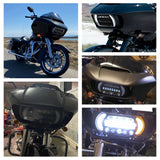 New Motorcycle Harley Road Glide FLTRX FLTRU 2015-2022 Dual LED Headlight Projector Headlamp With Turn Signal & Daylight Running Light DRL - pazoma