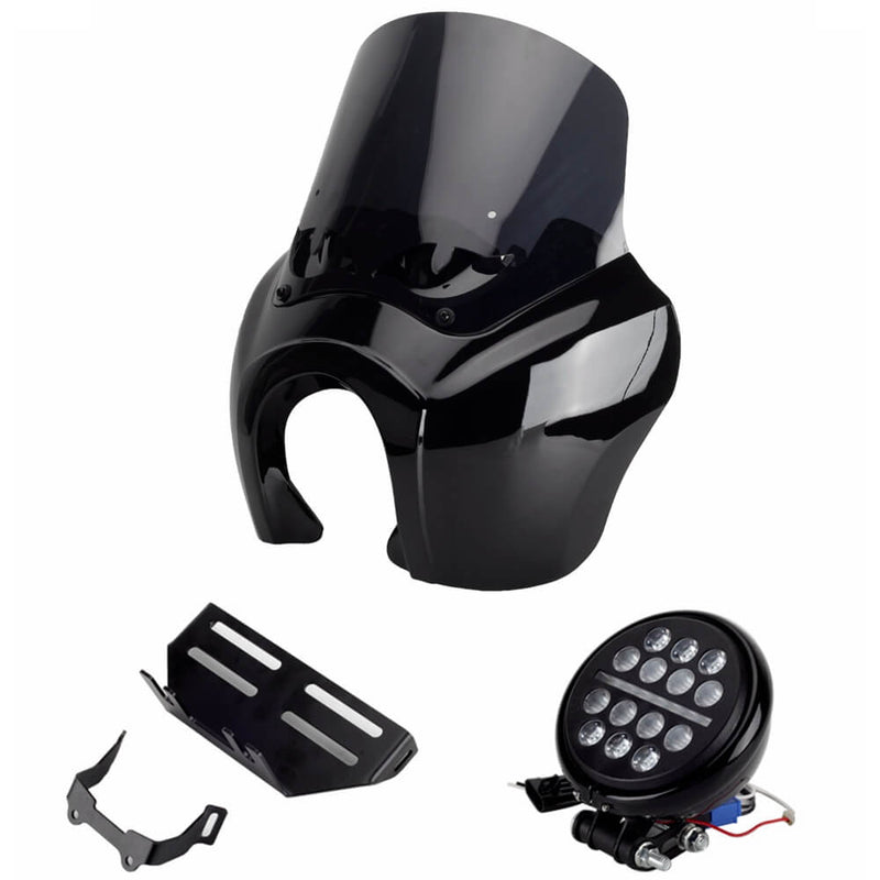 Harley Softail Low Rider S 114 117 FXLRS T-Sport Fairing w/ Eye Shape Vented Windscreen Windshield 5.75'' LED Headlight Projection Headlamp Kit - pazoma