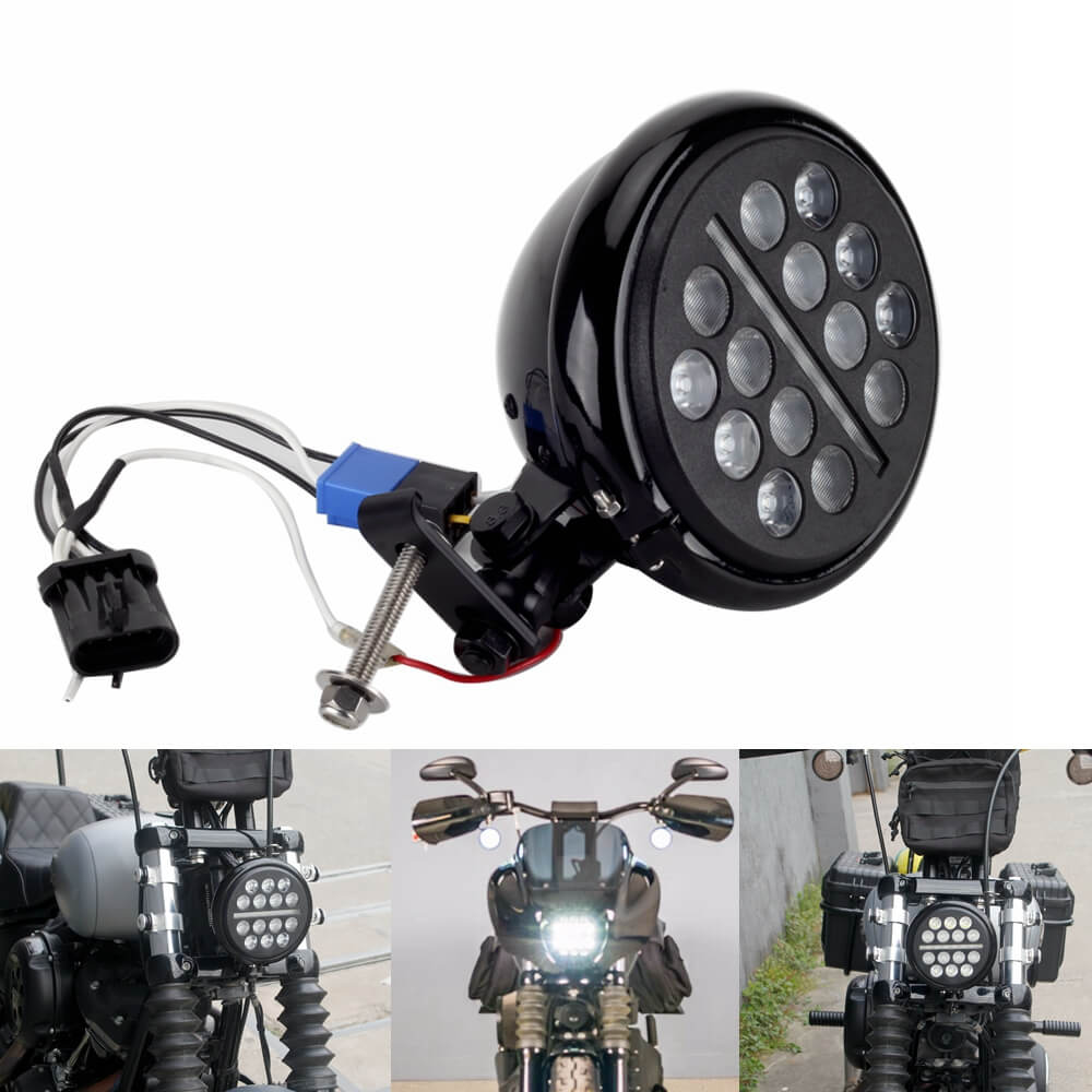 Harley Softail M8 Low Rider FXLR Standard FXST 5.75 Club style LED Headlight W Conversion Extension Bracket Relocation Block 2018-2023 - pazoma