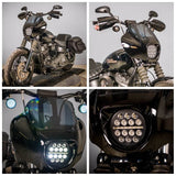 Harley Softail M8 Street Bob S FXBB 114 FXBBS 5.75" Club style LED Headlight W/ Conversion Extension Bracket Relocation Block 2018-2023 - pazoma