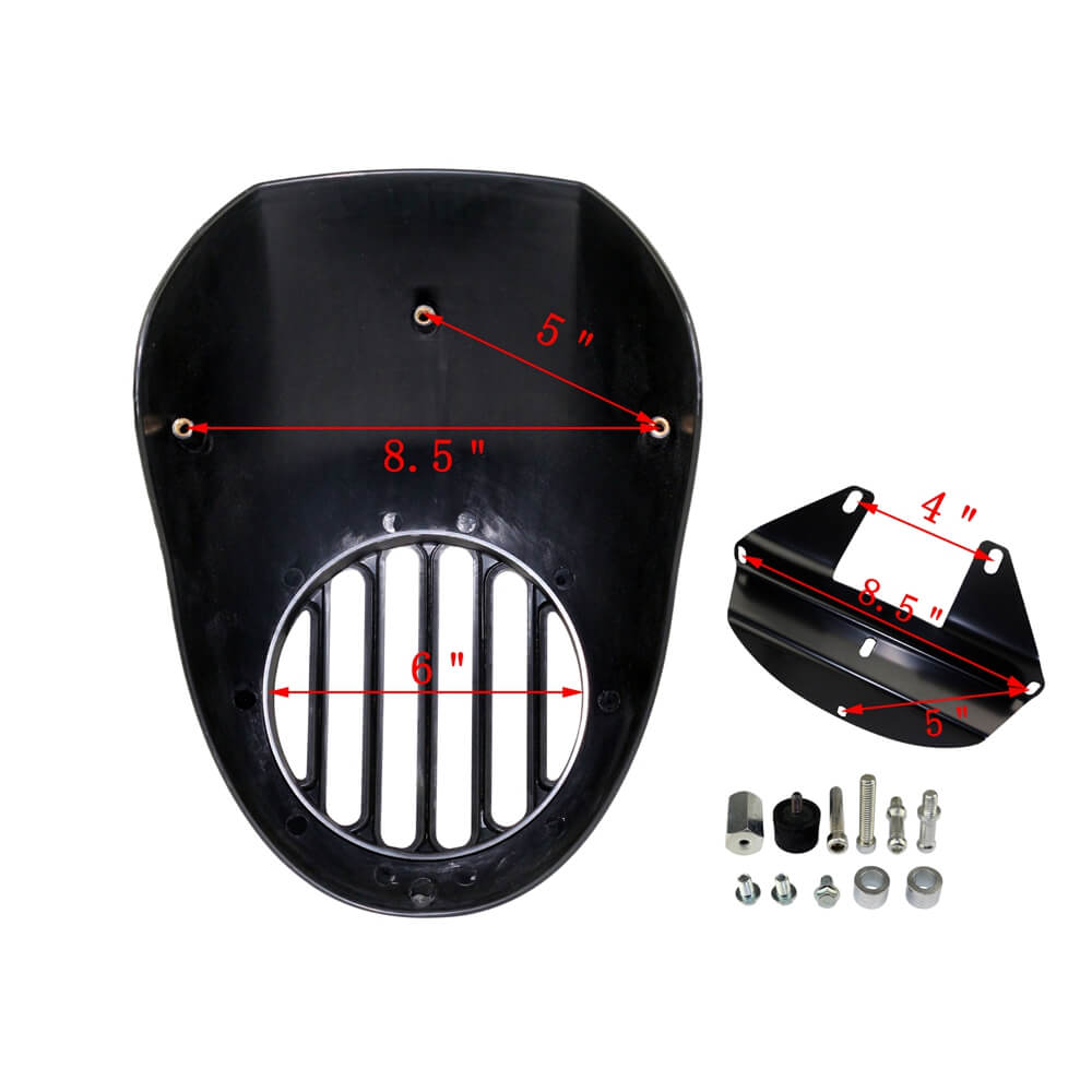 Harley Sportster 883 1200 FX XL Dyna Cafe Headlight Fairing Grill Cover W/ Black Visor Bracket Front Fork Mount Fit - pazoma