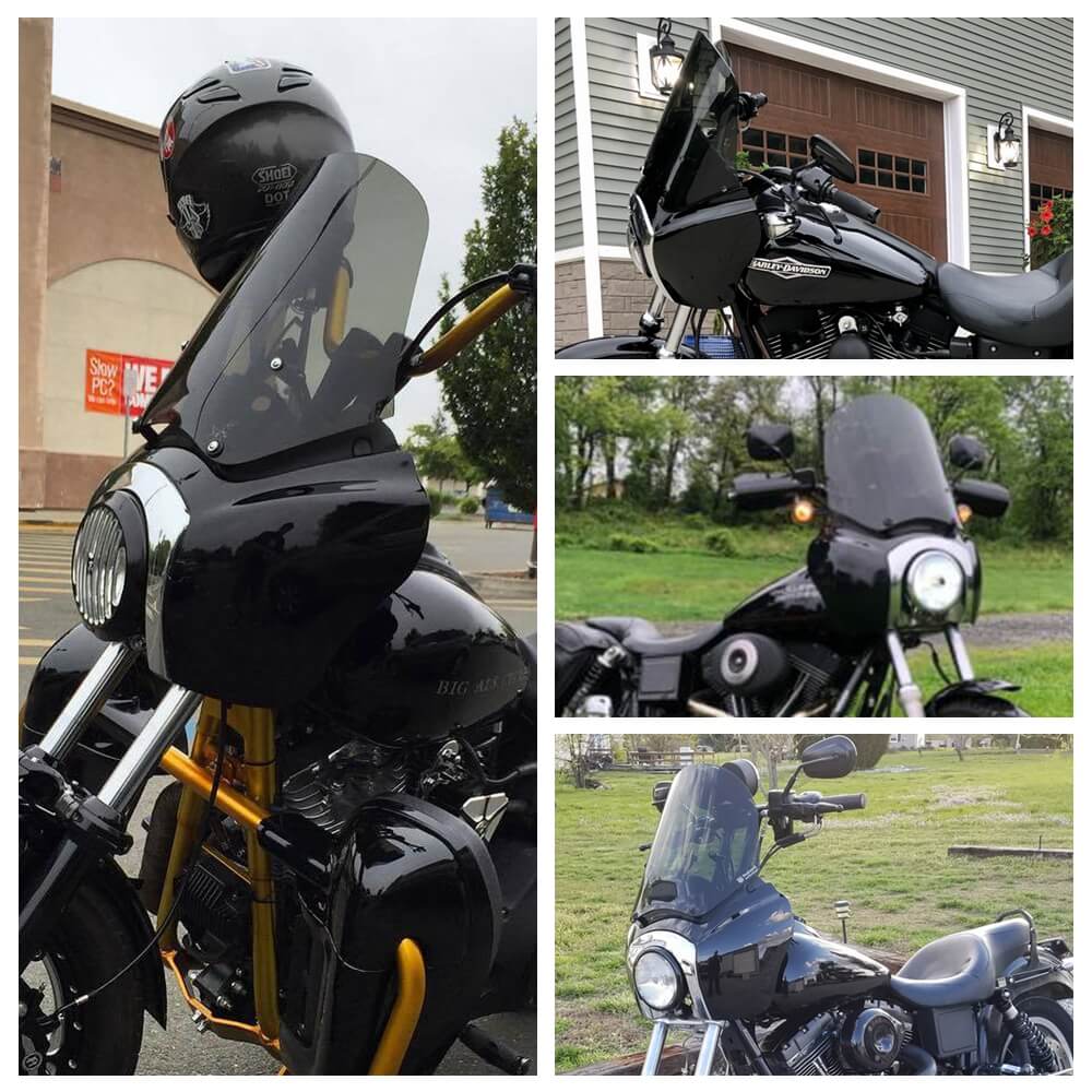 Quarter Black Fairing Kit For Harley Dyna Super Glide T-Sport FXDXT FXR Iridium Windshield w/Chrome Trim Bezel Headlight Relocation Block - pazoma