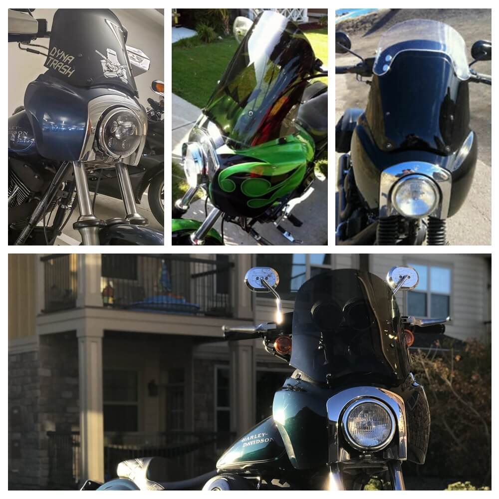 CBC Cali TSport Front Fairing For Harley Club Style Dyna Street Bob T-Sport FXR w/Chrome Trim Bezel Windshield Headlight Relocation Block - pazoma