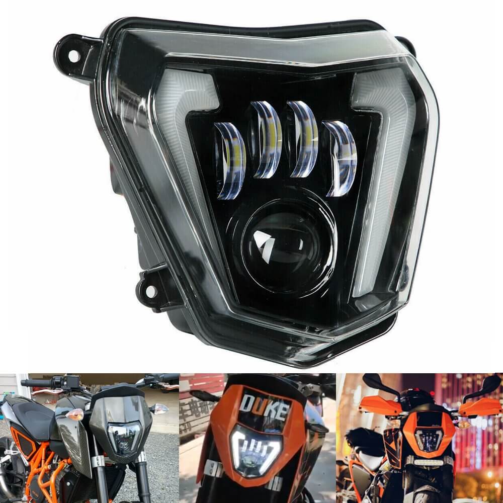 LED Headlight High/Low Beam with Angel Eyes DRL Assembly Kit and Replacement Headlamp for KTM Duke 690 690R 2012-2019