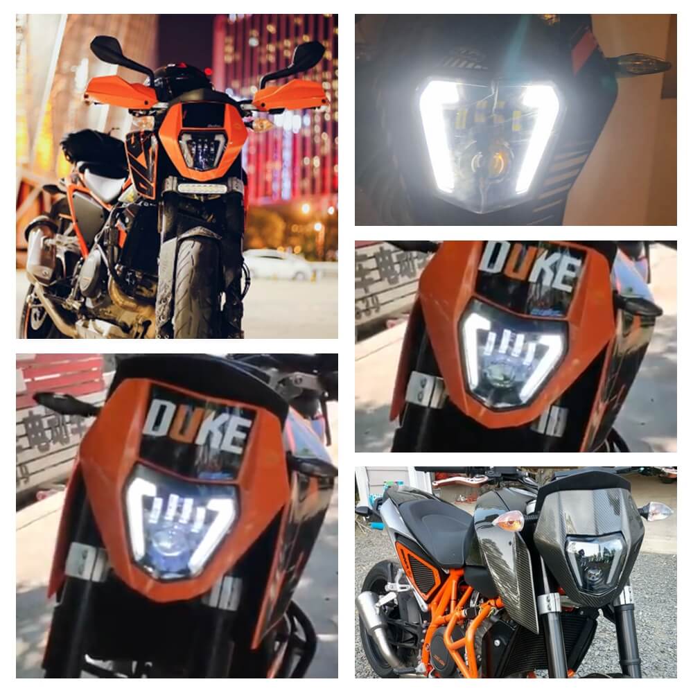 LED Headlight High/Low Beam with Angel Eyes DRL Assembly Kit and Replacement Headlamp for KTM Duke 690 690R 2012-2019