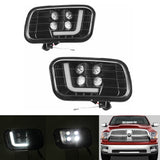 Dodge Ram 1500/2500/3500 09-12 LED Fog Light with Daytime Running Lights Spot Flood Driving Fog Lamps L-type DRL Replacement 2009 2010 2011 2012