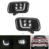 Dodge Ram 1500/2500/3500 09-12 LED Fog Light with Daytime Running Lights Spot Flood Driving Fog Lamps L-type DRL Replacement 2009 2010 2011 2012 - pazoma