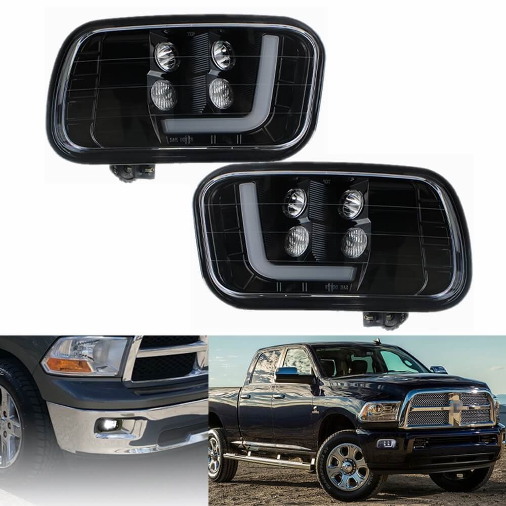LED Upgrade Fog Light Assemblies for 09-12 Dodge Ram 1500/2500/ 3500 Pair Left and Right Side 2psc with LED Bulbs DRL Daytime Running Lights - pazoma