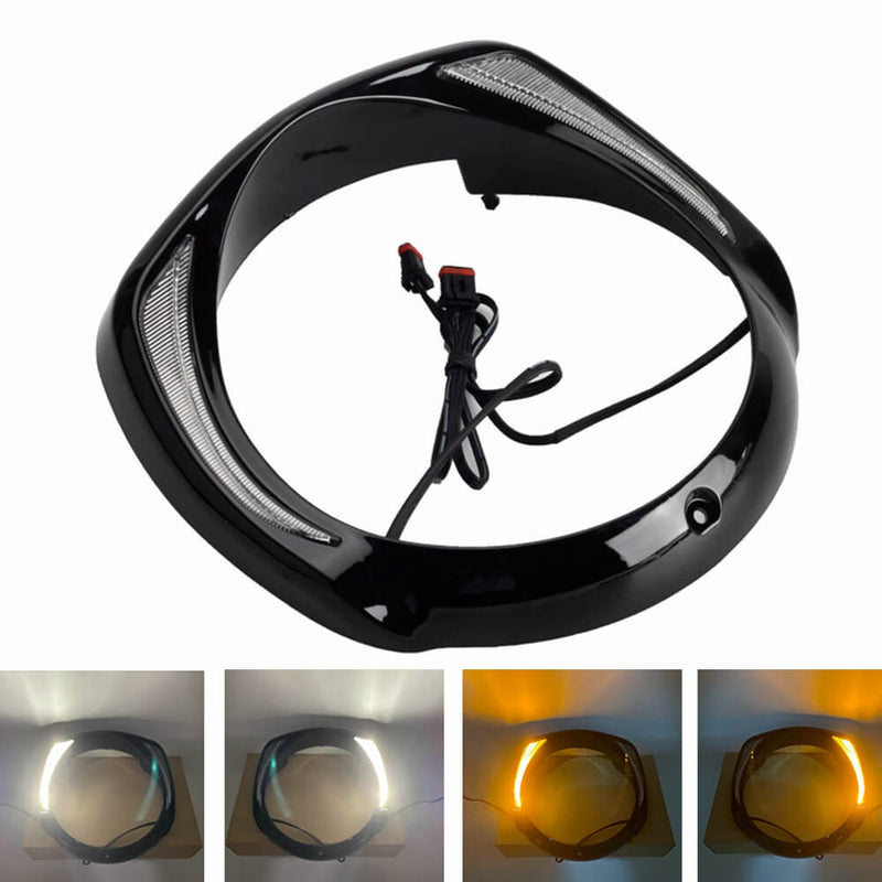 LED Headlight Bezel Trim Ring Day Run Light w/ Turn Signal For Harley Street Glide Electra Glide Standard Ultra Classic Limited Tri Glide CVO - pazoma