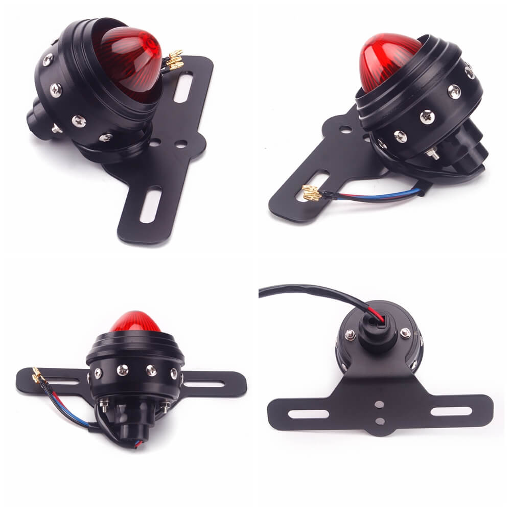 LED Motorcycle Brake Light Taillight Aluminum Studded Retro Old School Choppers Bobber Cafe Racer Vintage Scrambler Custom - pazoma