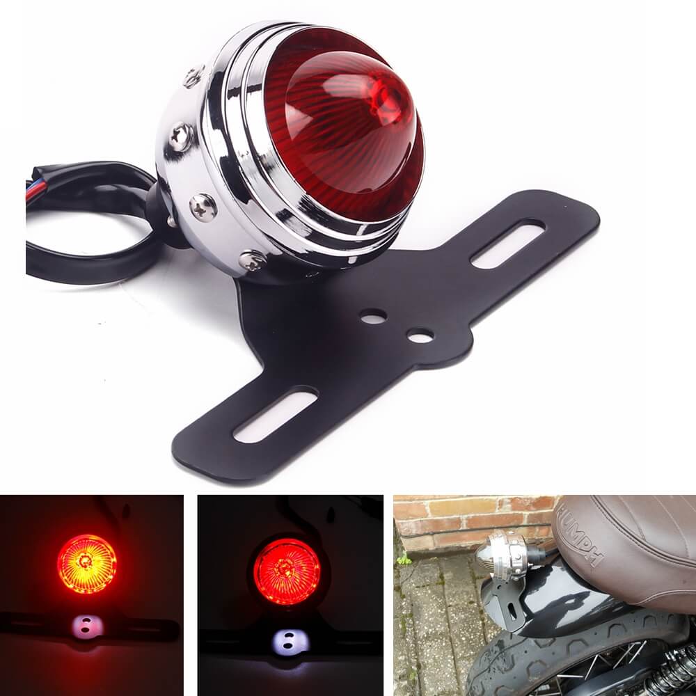 LED Motorcycle Brake Light Taillight Aluminum Studded Retro Old