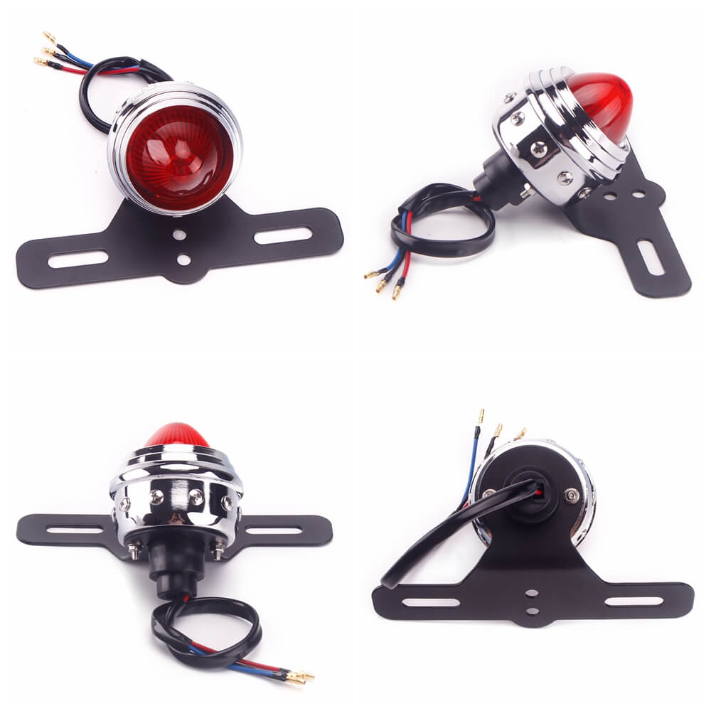 LED Motorcycle Brake Light Taillight Aluminum Studded Retro Old School Choppers Bobber Cafe Racer Vintage Scrambler Custom - pazoma
